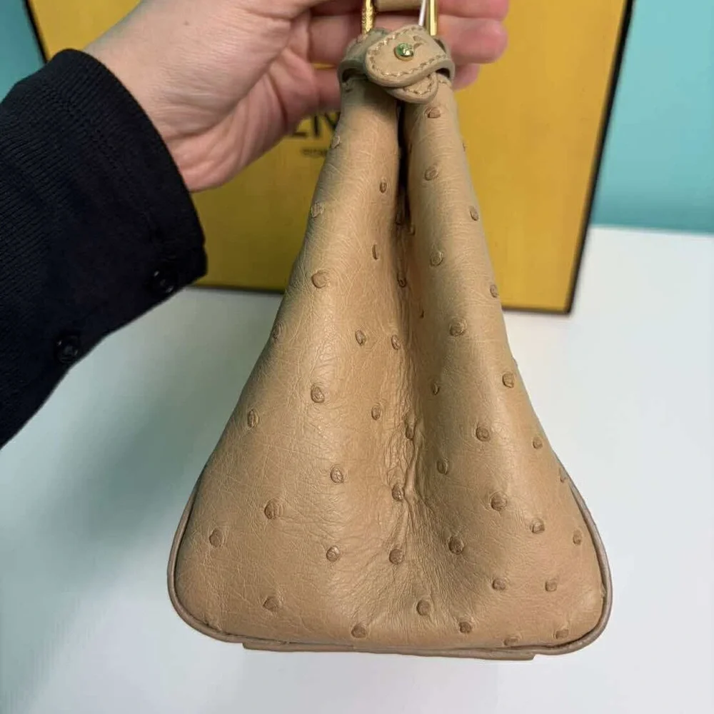 Fendi Mini Peekaboo in Beige Ostrich leather with Gold Accents - Picture 2 of 11